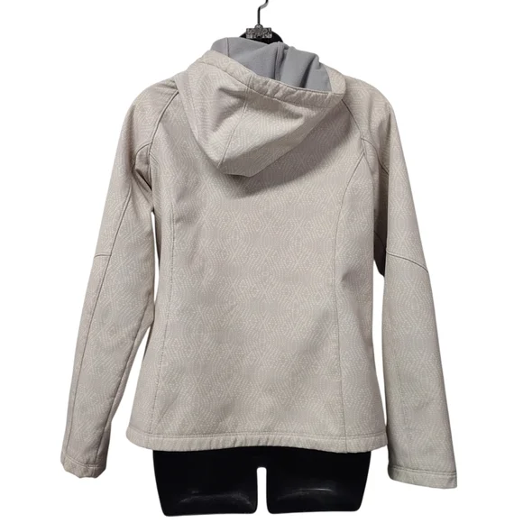 Free Country Women's Hooded Beige Gray Pattern Full Zip Fleece Lined Pockets S - Picture 2 of 7